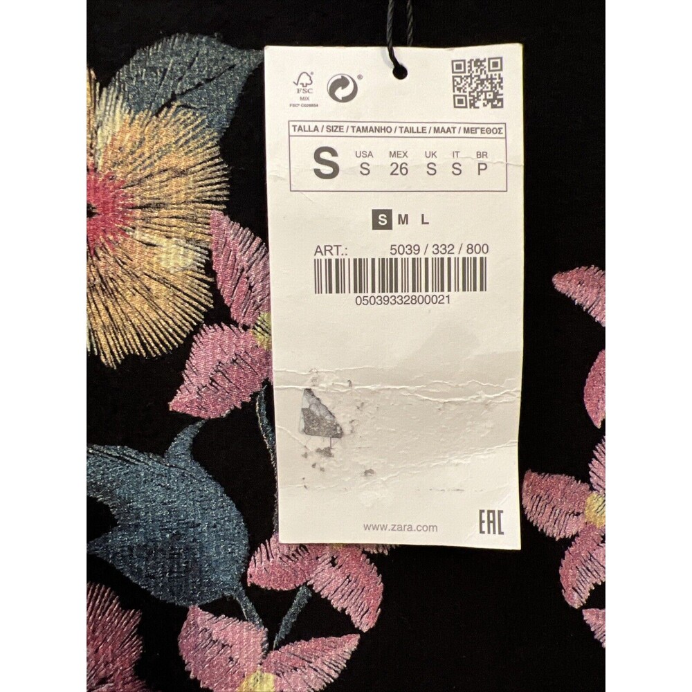 Zara Trafaluc Dress S Womens Black Floral Mini Shift Short Sleeve Sweater NWT - Picture 3 of 13